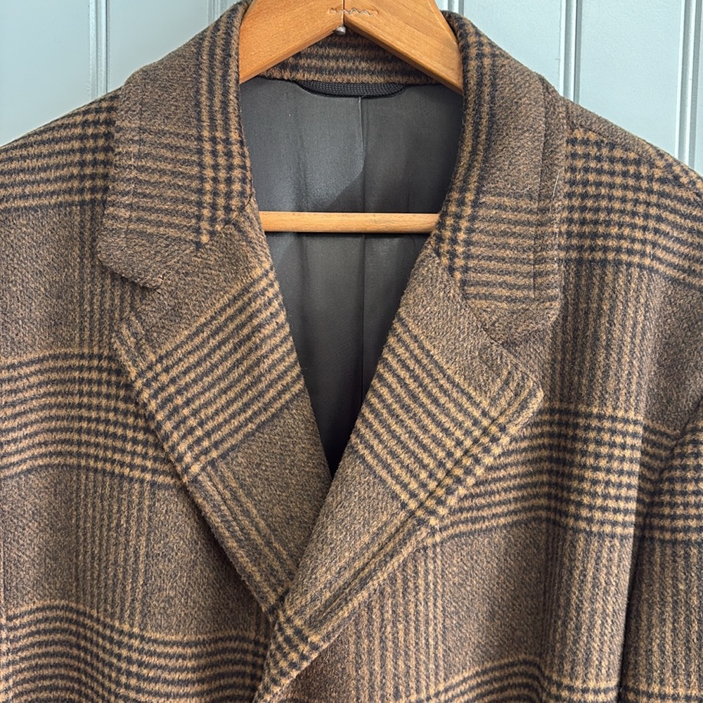 VTG Wool Men’s Dress Coat Brown Plaid - Picture 4 of 9